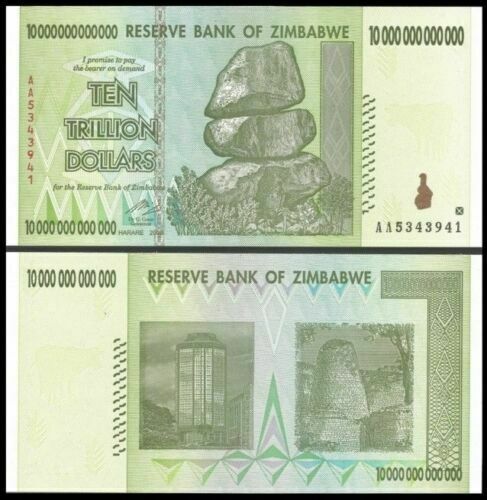 Zimbabwe 10 Trillion Dollar Banknote- Unc Paper Currency
