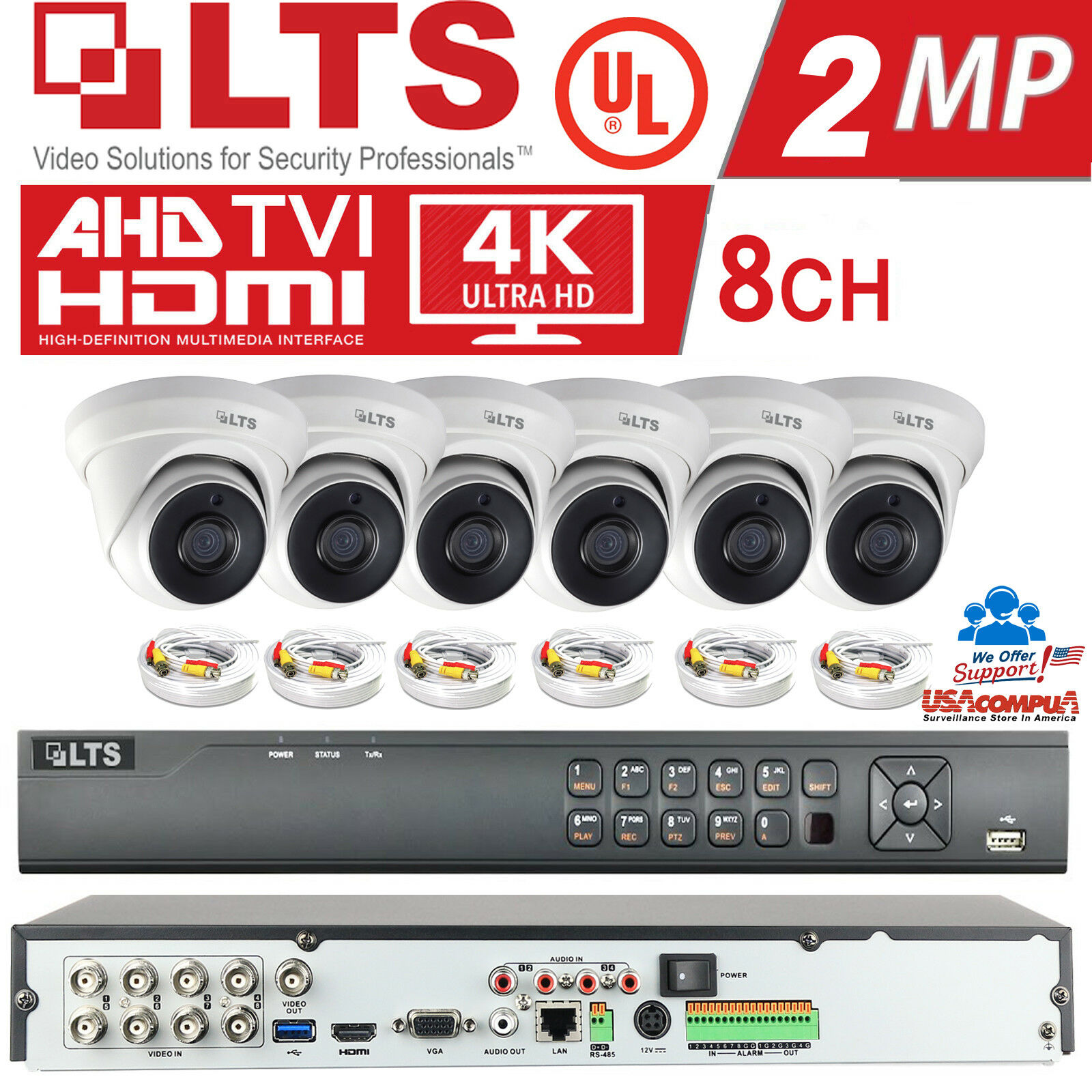 Lts Security Cameras System 6 Turret Kit Wdr/hd-tvi /  2tb Hard Disk / Ip67