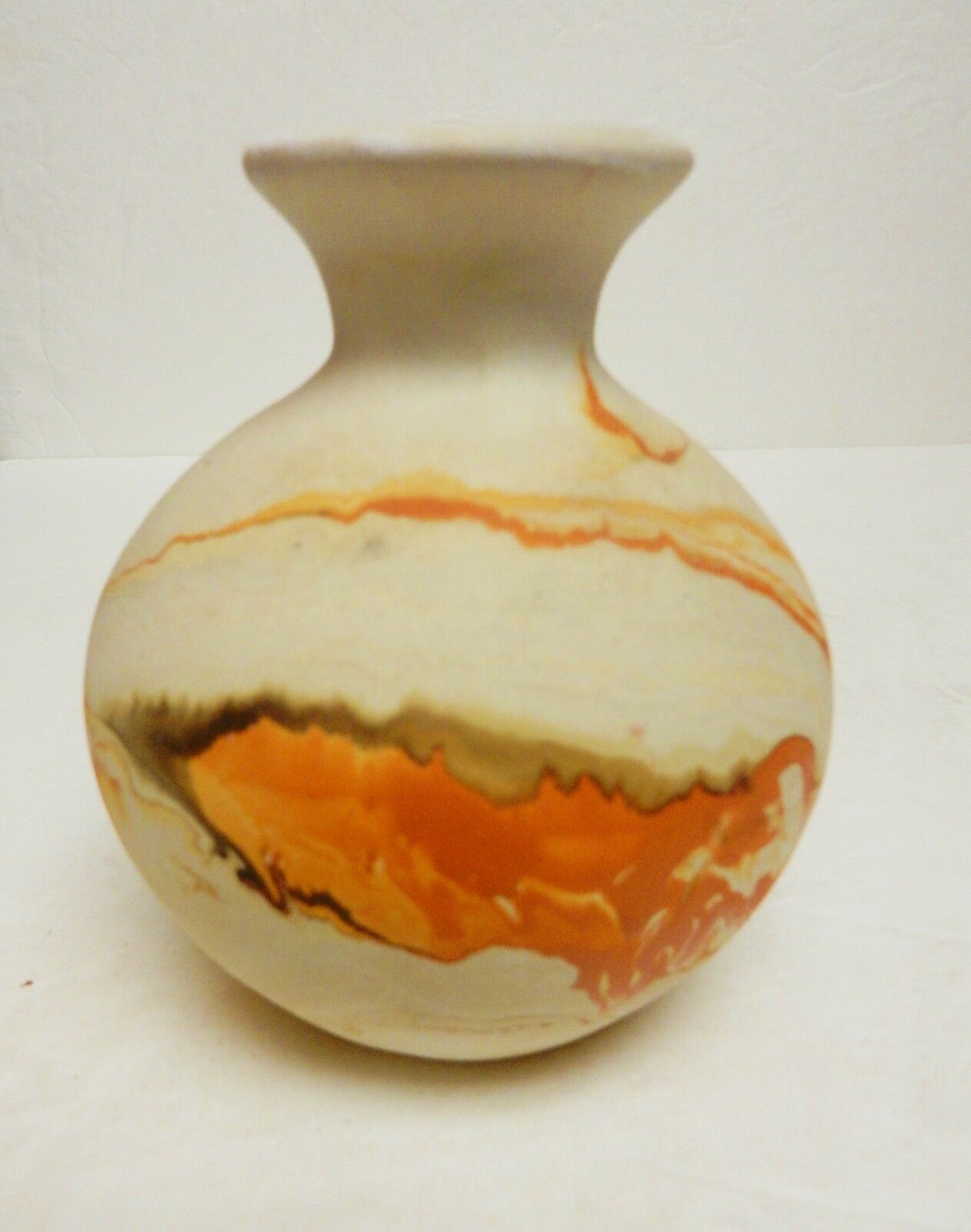 Nemadji Indian Pottery Jar Vase Bowl Swirl Beige Orange Arts Crafts 4.5" Vintage