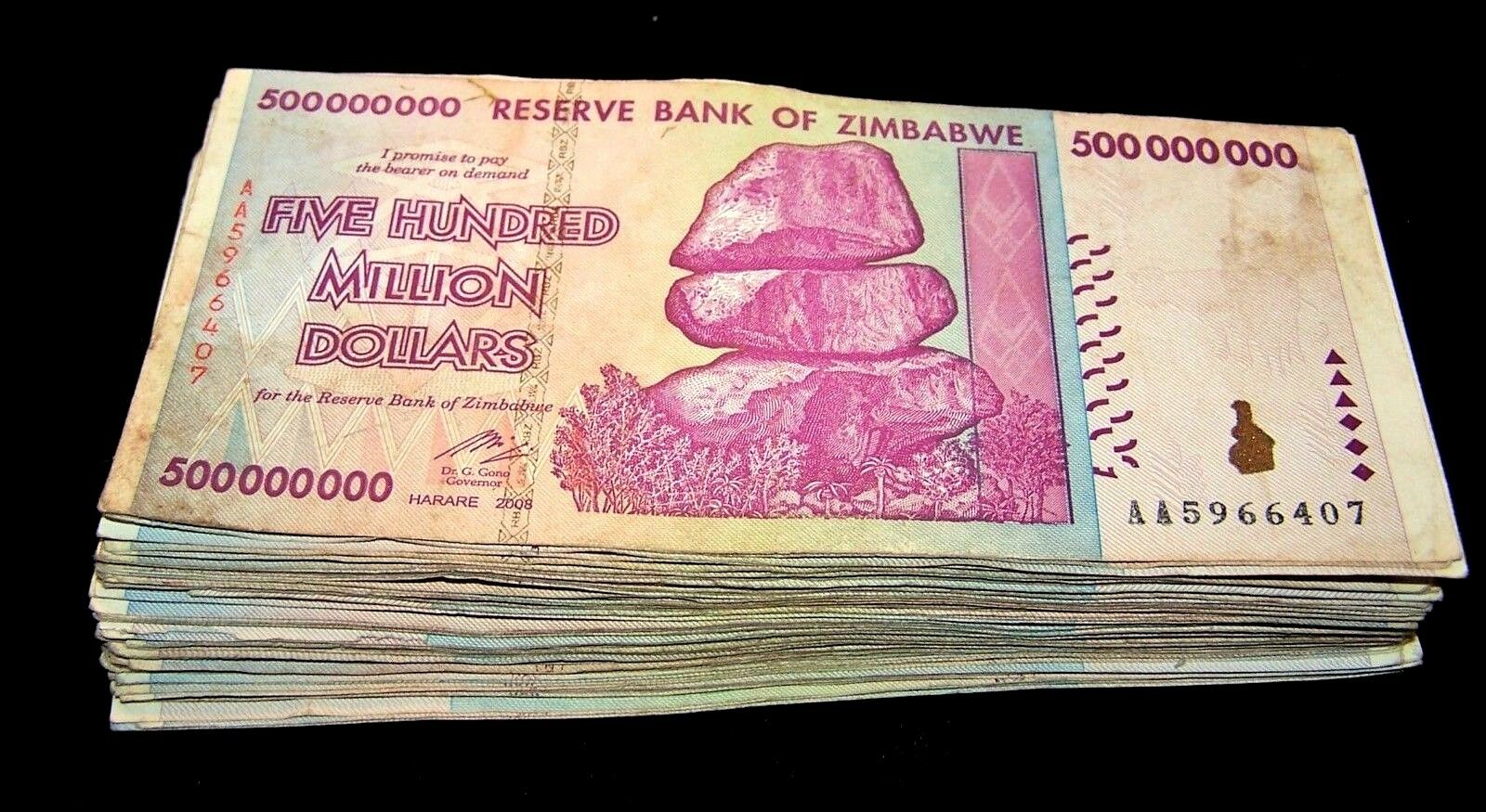 25 X Zimbabwe 500 Million Dollar Banknotes- Aa/ab 2008 / Circulated Currency