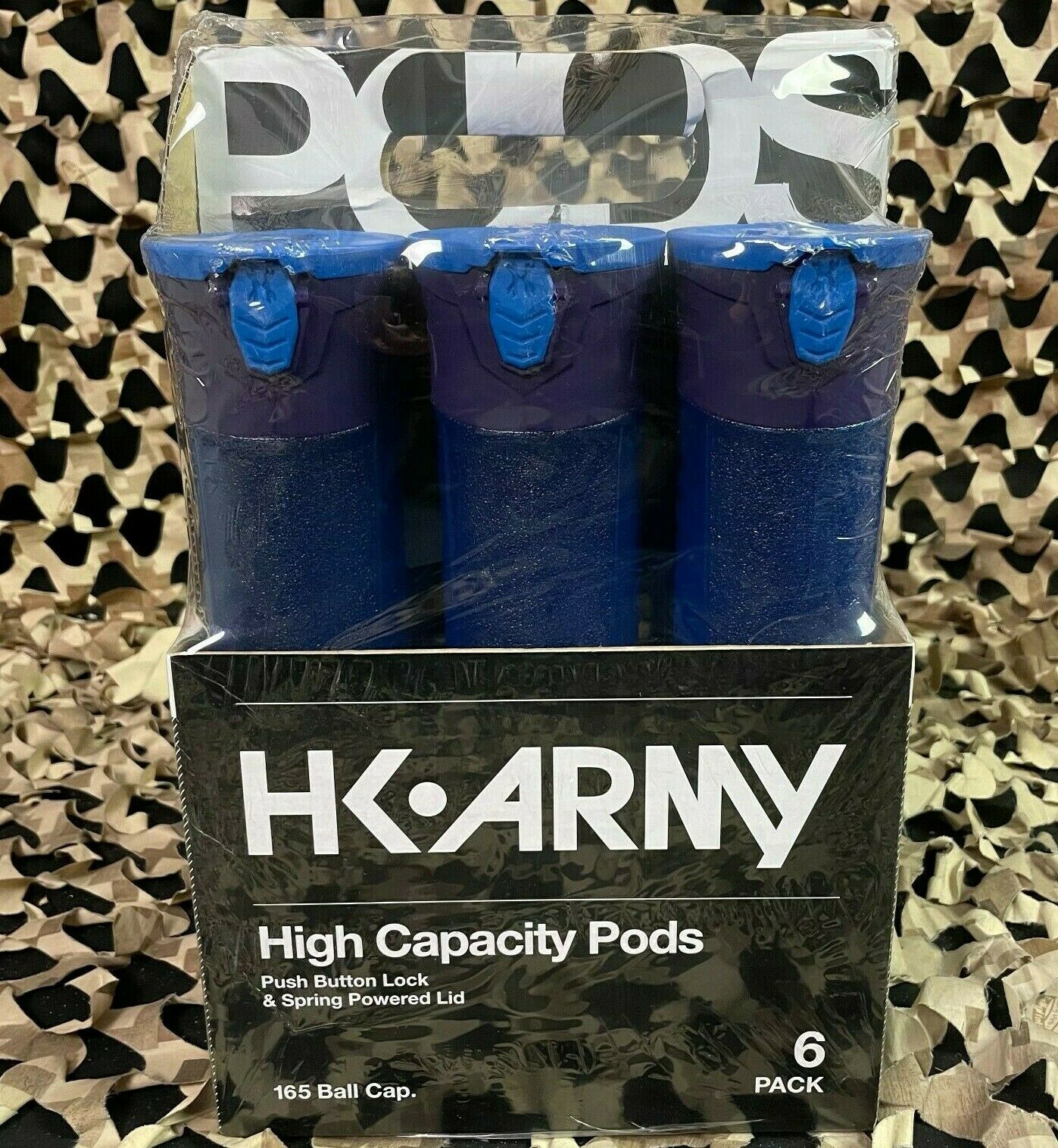 New Hk Army 6-pack 165 Round Push Button Paintball Pod - Blue/purple/blue