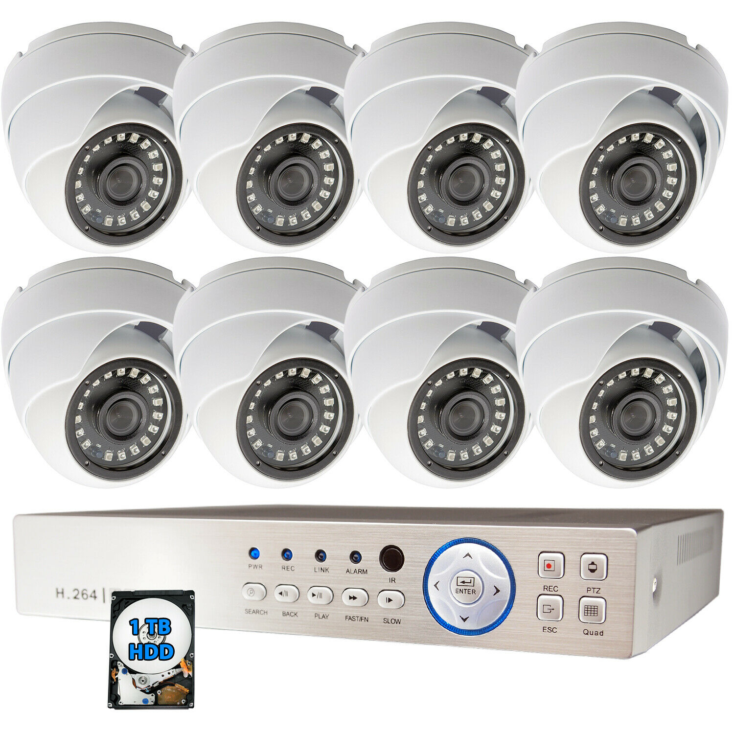 8 Channel Cctv Security Camera System 1tb Storage Indoor Outdoor Dome Cameras