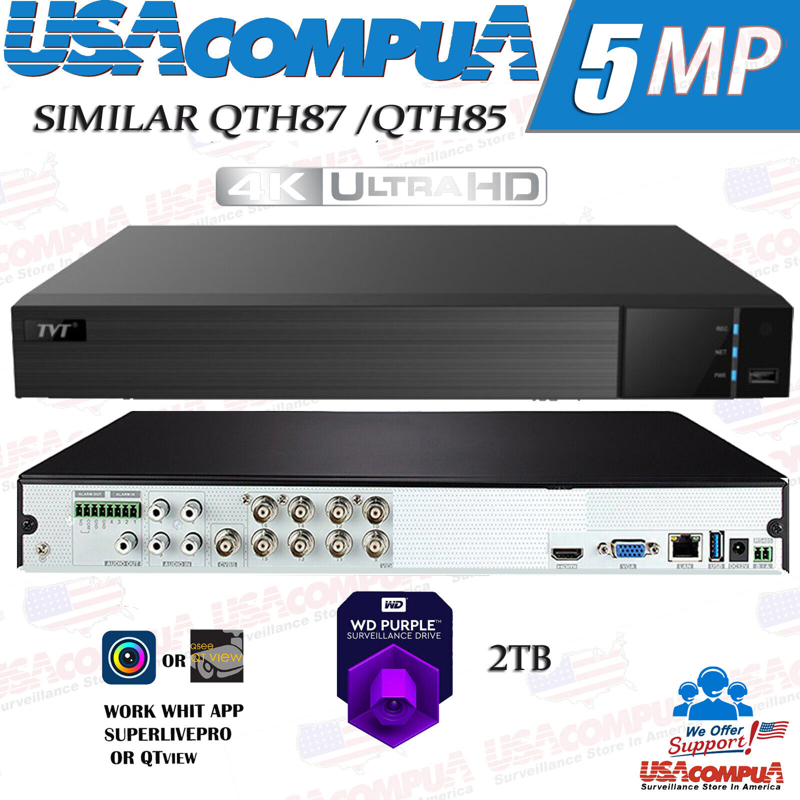 Q-see 8ch 2tb Qth87-2 8ch Tvt Compatible Dvr 4k-uhd Up To 16t